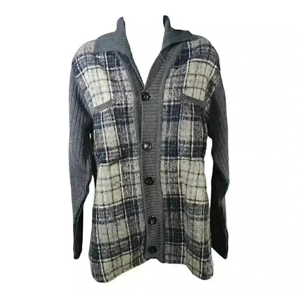 Gaeltarra Donegals Wool Sweater Jacket Gray Men's Large/40 Plaid Button Front - Picture 2 of 5